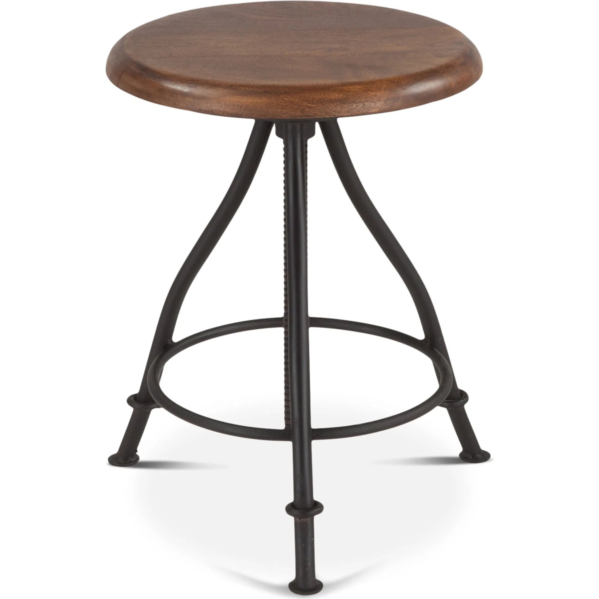 Artezia Adjustable Bar Stool by World Interiors in brown and walnut, antique zinc. Made from acacia wood, iron in a rustic style.