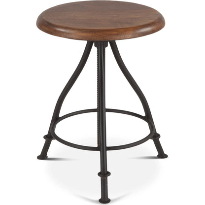 Artezia Adjustable Bar Stool by World Interiors in brown and walnut, antique zinc. Made from acacia wood, iron in a rustic style.