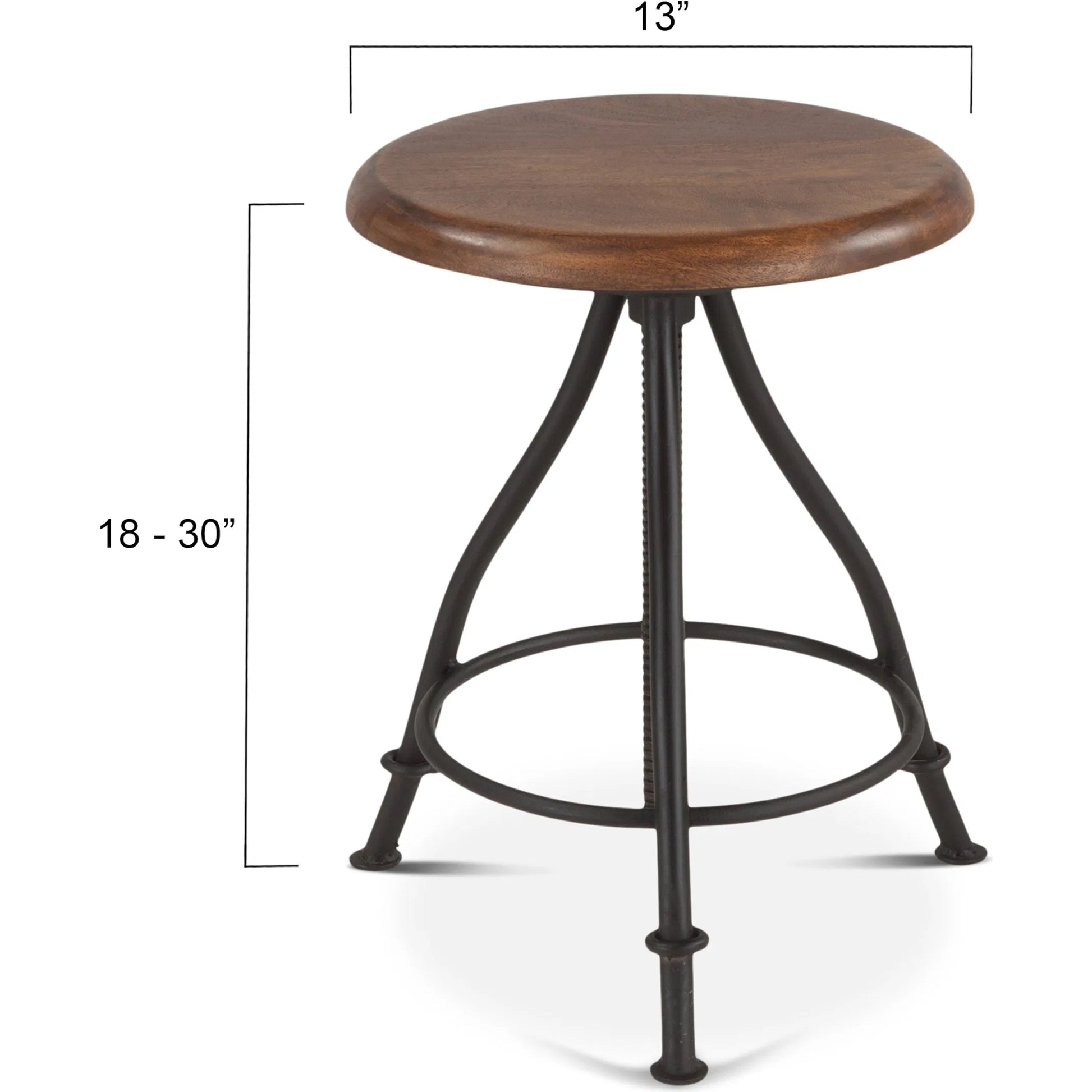 Artezia Adjustable Bar Stool by World Interiors in brown and walnut, antique zinc. Made from acacia wood, iron in a rustic style.