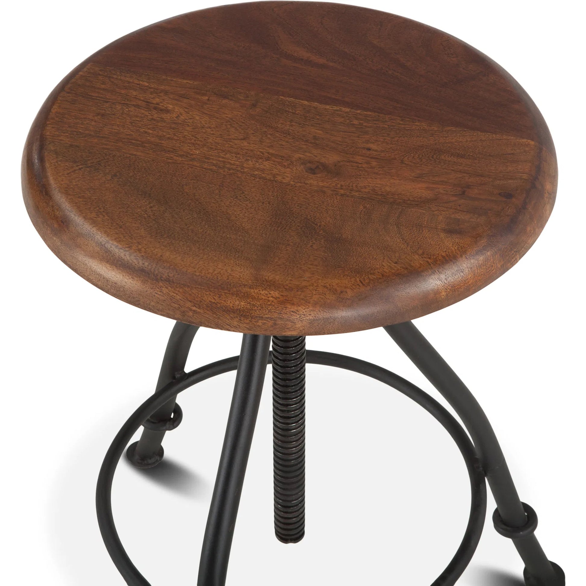 Artezia Adjustable Bar Stool by World Interiors in brown and walnut, antique zinc. Made from acacia wood, iron in a rustic style.