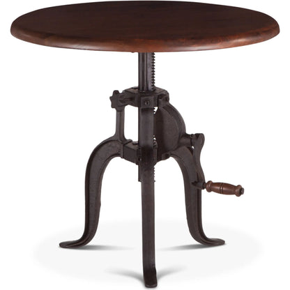 Artezia Acacia Wood Adjustable Side Table by World Interiors in brown and walnut, antique zinc. Made from acacia wood, iron in a rustic style.