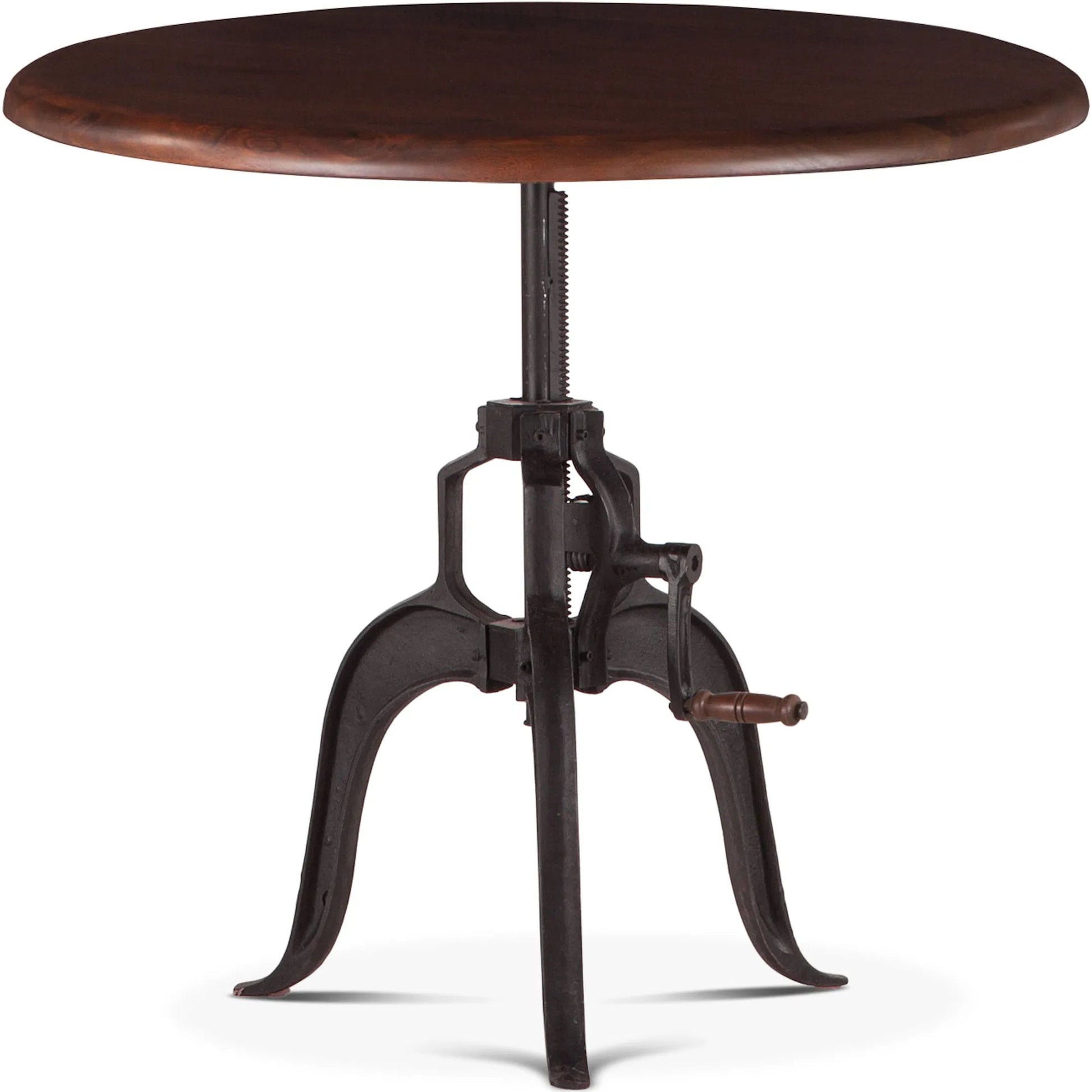 Artezia Acacia Wood Adjustable Side Table by World Interiors in brown and walnut, antique zinc. Made from acacia wood, iron in a rustic style.
