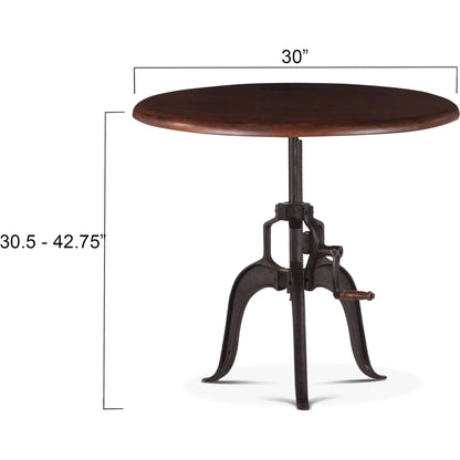 Artezia Acacia Wood Adjustable Side Table by World Interiors in brown and walnut, antique zinc. Made from acacia wood, iron in a rustic style.