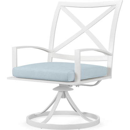 Bristol Outdoor Swivel Dining Chair in Canvas Flax w/ Self Welt by Sunset West. Made from aluminum in a modern style.