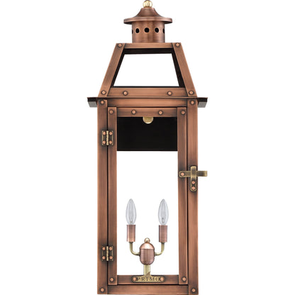Bienville Electric Lantern by Primo Lighting in aged copper. Made from copper in a cottage & farmhouse style.