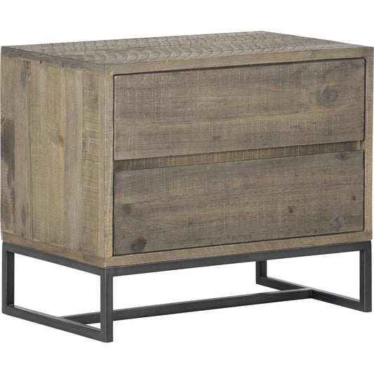 Elena Nightstand by Moe's Home Collection in light brown and nc lacquer (matt). Made from solid pine wood, metal base in a modern style.