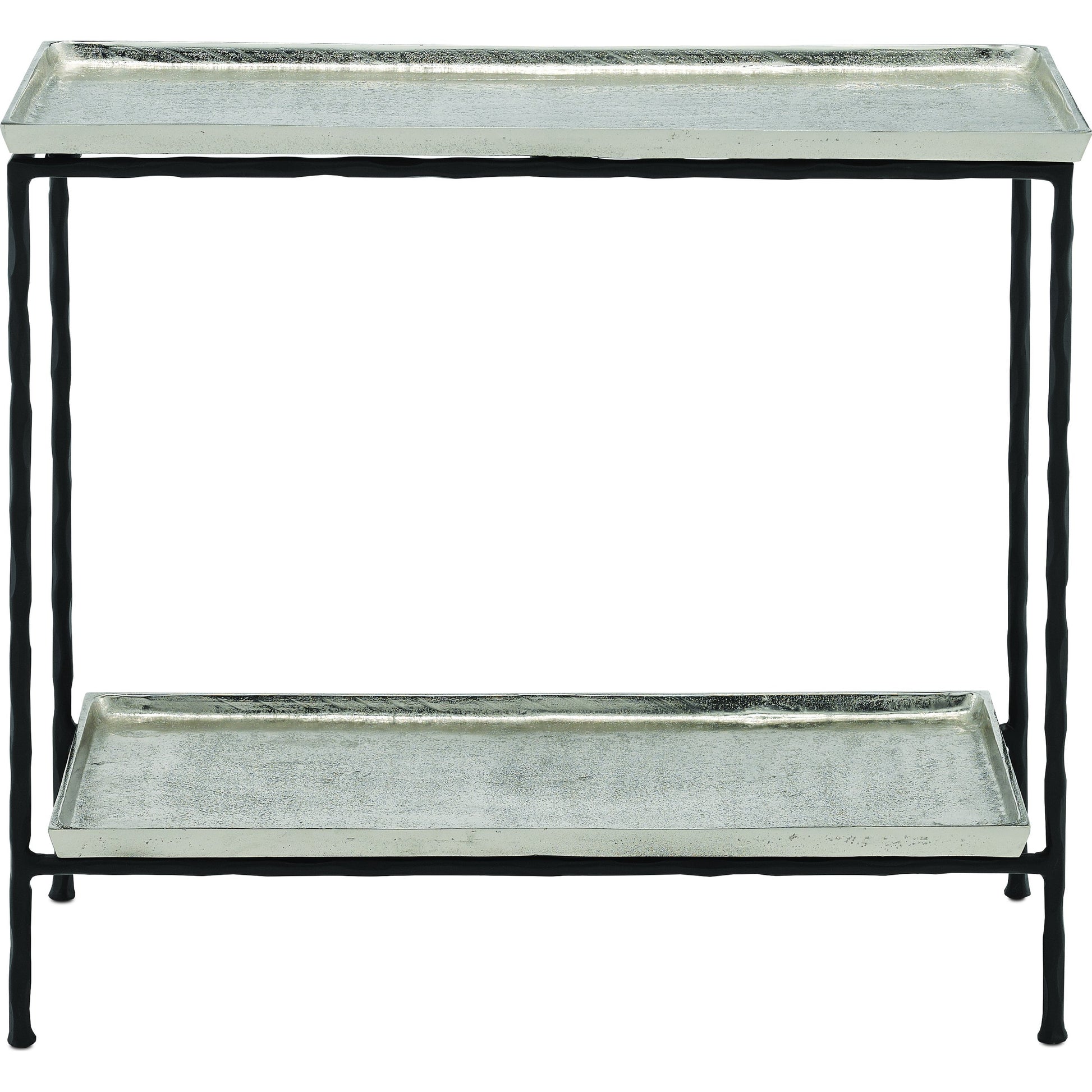 Boyles Brass Side Table by Currey and Company in antique brass, black. Made from cast aluminum, iron in a transitional style.