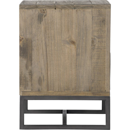 Elena Nightstand by Moe's Home Collection in light brown and nc lacquer (matt). Made from solid pine wood, metal base in a modern style.