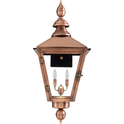 Charleston Electric Lantern by Primo Lighting in aged copper. Made from copper in a cottage & farmhouse style.
