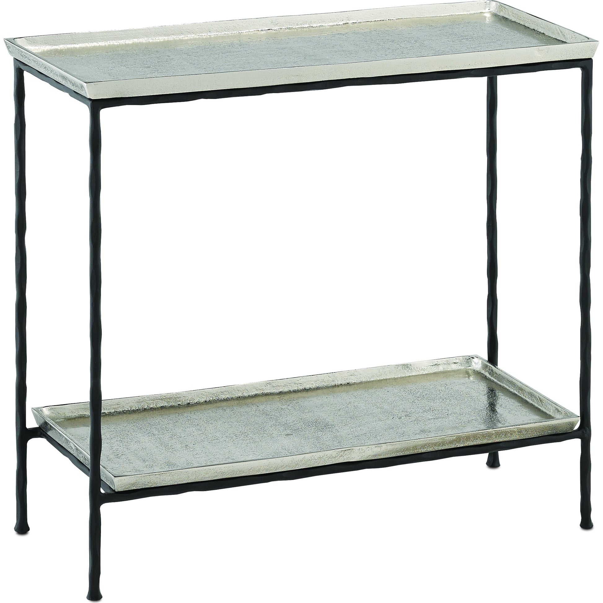 Boyles Brass Side Table by Currey and Company in antique brass, black. Made from cast aluminum, iron in a transitional style.
