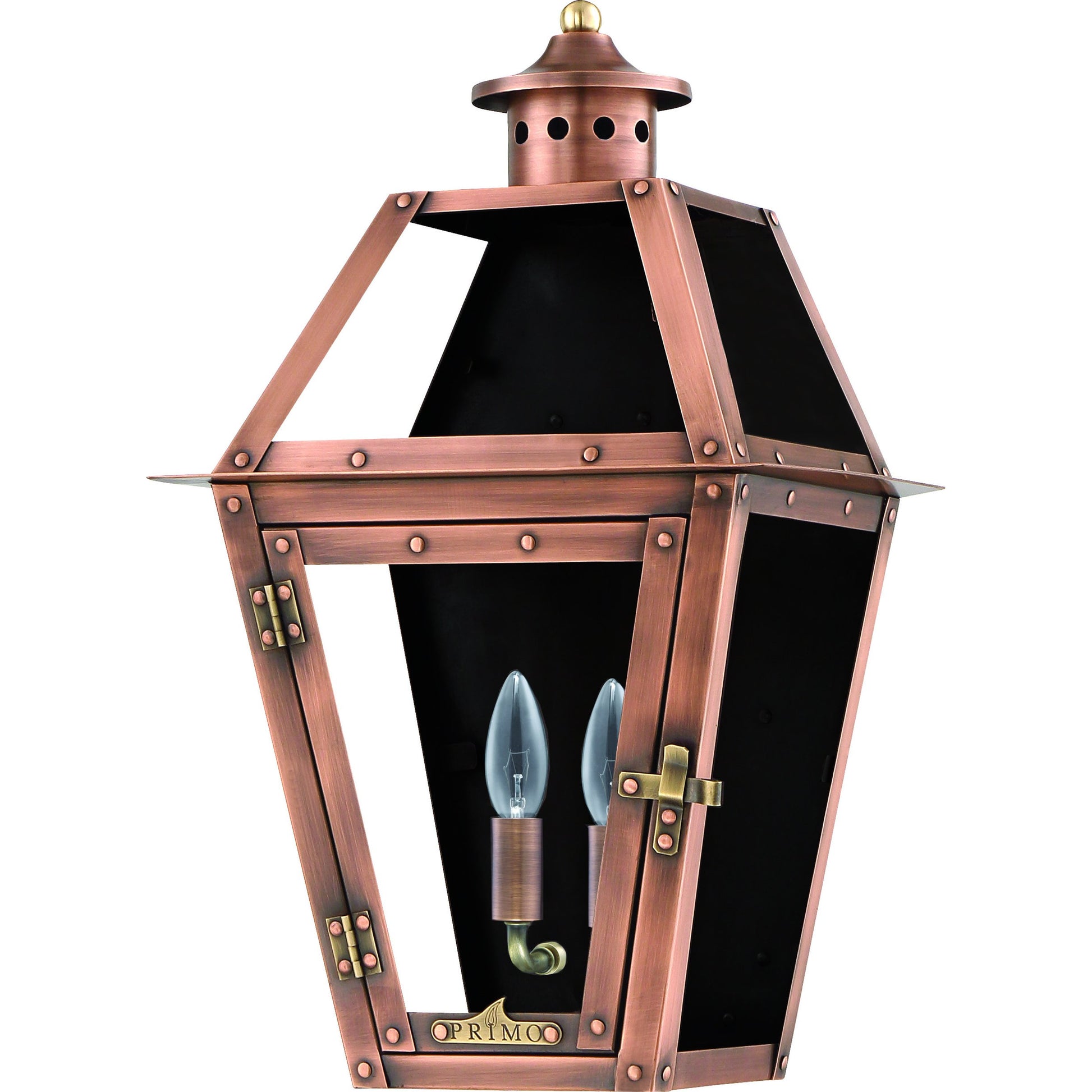 Orleans Flat Electric Lantern by Primo Lighting in aged copper. Made from copper in a modern style.