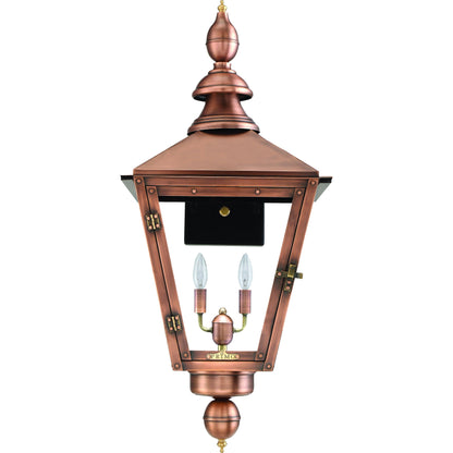 Charleston Electric Lantern by Primo Lighting in aged copper. Made from copper in a cottage & farmhouse style.