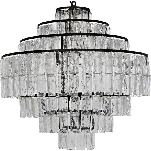 Satellite Chandelier by Noir in matte black. Made from metal, glass in a transitional style.