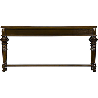 Colonial Sofa Table by Noir in distressed brown. Made from birch in a traditional style.