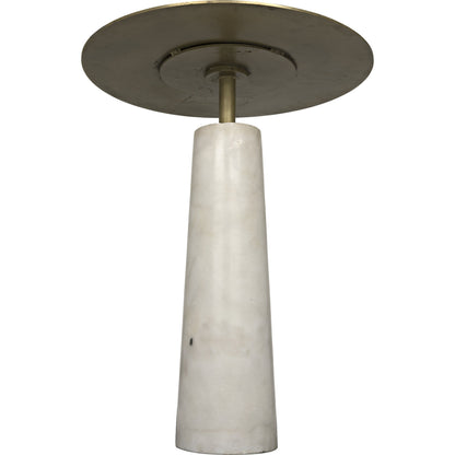 Hotaru Side Table by Noir in antique brass. Made from white marble, metal in a transitional style.