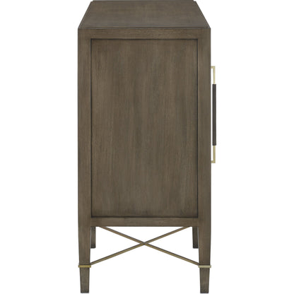 Verona Chanterelle Sideboard by Currey and Company in chanterelle, coffee, champagne. Made from mahogany, brass, iron in a modern style.