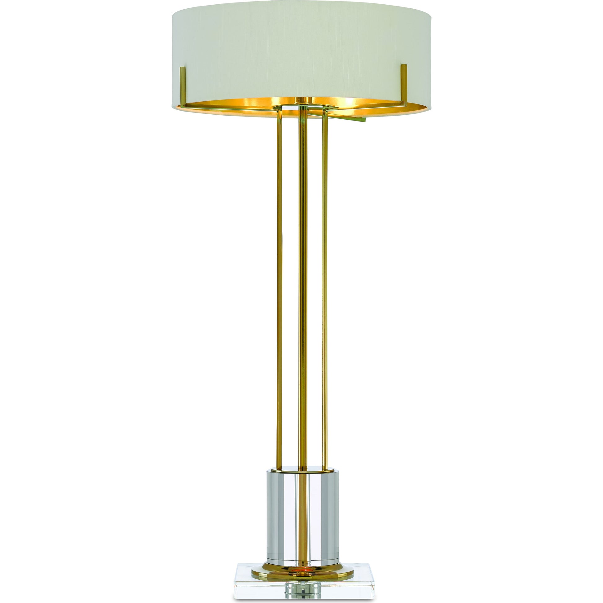 Winsland Table Lamp by Currey and Company in polished brass, clear. Made from metal, optic crystal in a transitional style.