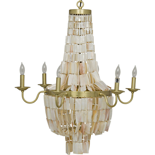 Bijou Chandelier by Noir in antique brass. Made from metal, shell in a traditional style.