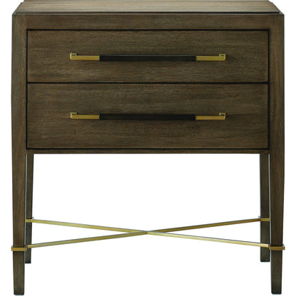 Verona Chanterelle Nightstand by Currey and Company in chanterelle, coffee, champagne. Made from mahogany, brass, iron in a transitional style.