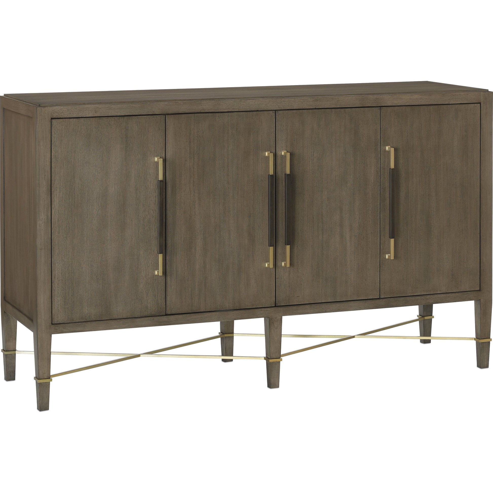 Verona Chanterelle Sideboard by Currey and Company in chanterelle, coffee, champagne. Made from mahogany, brass, iron in a modern style.