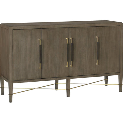 Verona Chanterelle Sideboard by Currey and Company in chanterelle, coffee, champagne. Made from mahogany, brass, iron in a modern style.