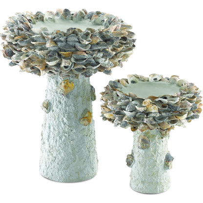 Oyster Shell Bird Bath by Currey and Company. Made from oyster shells, concrete, iron in a eclectic & global style.