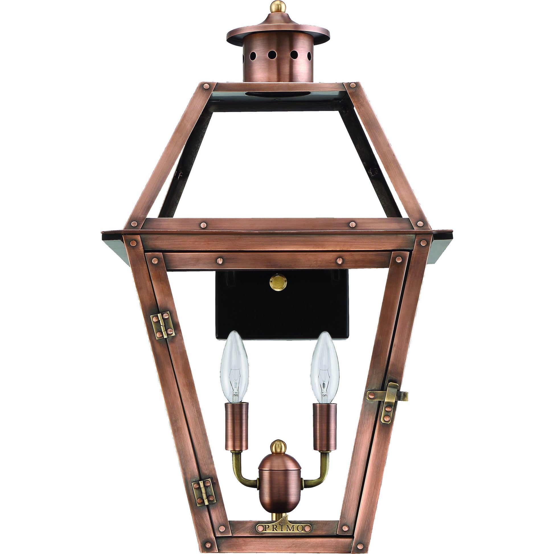 Orleans Electric Lantern by Primo Lighting in aged copper. Made from copper in a modern style.