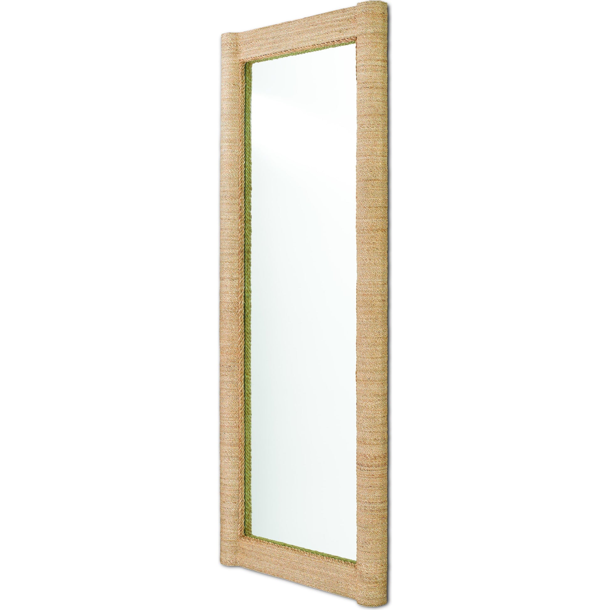 Vilmar Floor Mirror by Currey and Company in natural, mirror. Made from abaca rope, glass in a coastal style.