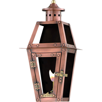 Orleans Flat Gas Lantern by Primo Lighting in aged copper. Made from copper in a traditional style.