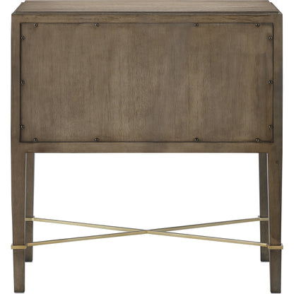 Verona Chanterelle Nightstand by Currey and Company in chanterelle, coffee, champagne. Made from mahogany, brass, iron in a transitional style.