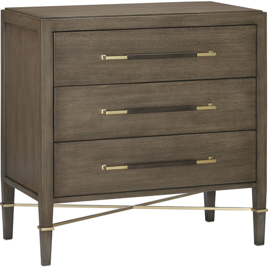 Verona Chanterelle Chest by Currey and Company in chanterelle, coffee, champagne. Made from mahogany, brass, iron in a transitional style.