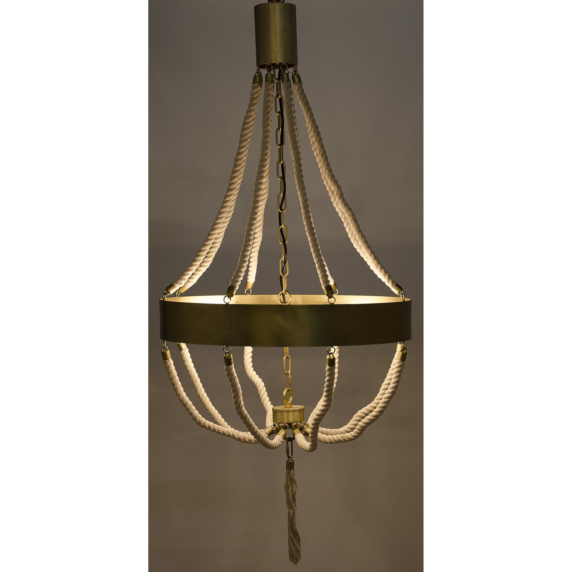 Alec Chandelier by Noir in antique brass. Made from metal, rope in a transitional style.