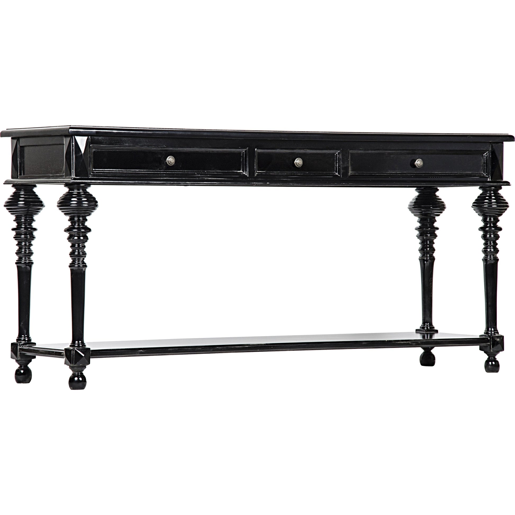 Colonial Sofa Table by Noir in distressed brown. Made from birch in a traditional style.