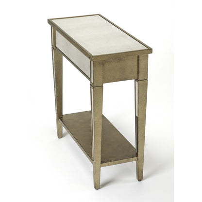 Celeste Mirrored Chairside Table by Butler Specialty Company in silver and mirror. Made from poplar hardwood solids, mdf, mirrored glass in a traditional style.