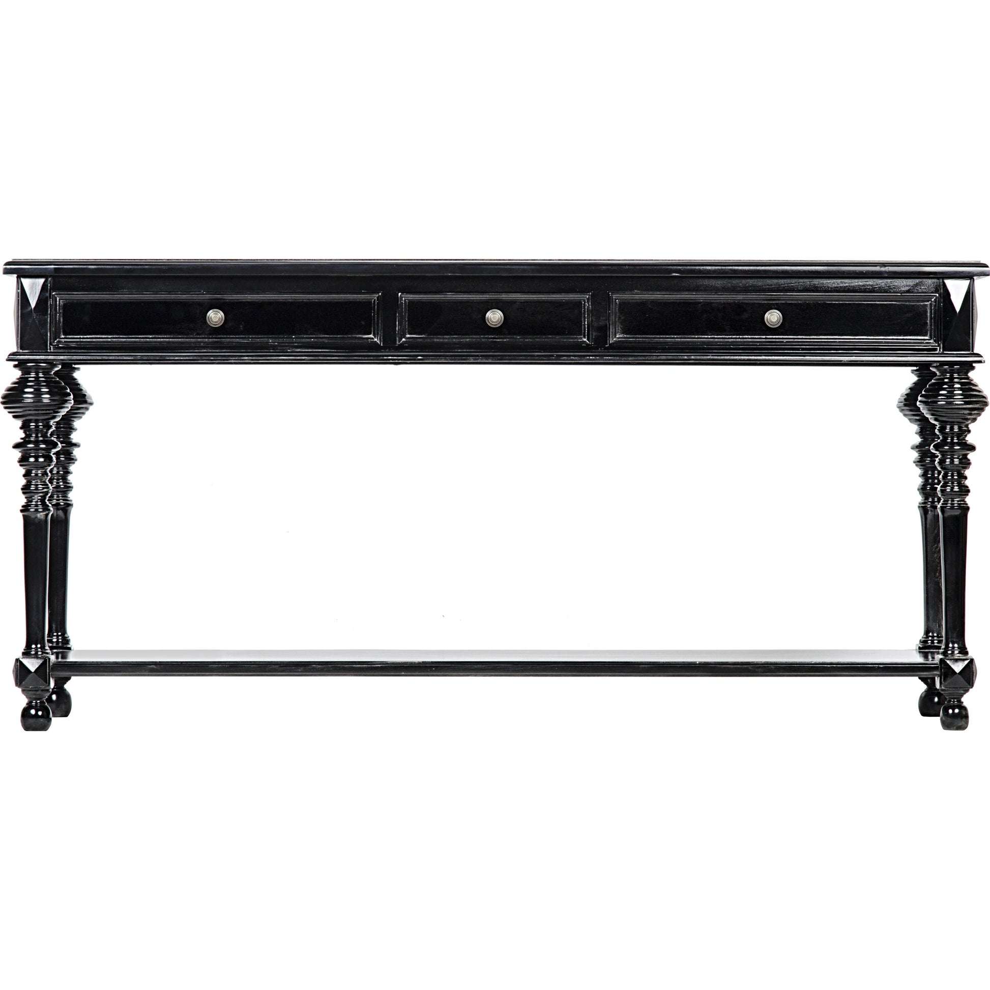 Colonial Sofa Table by Noir in distressed brown. Made from birch in a traditional style.