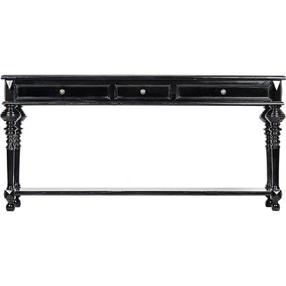 Colonial Sofa Table by Noir in distressed brown. Made from birch in a traditional style.