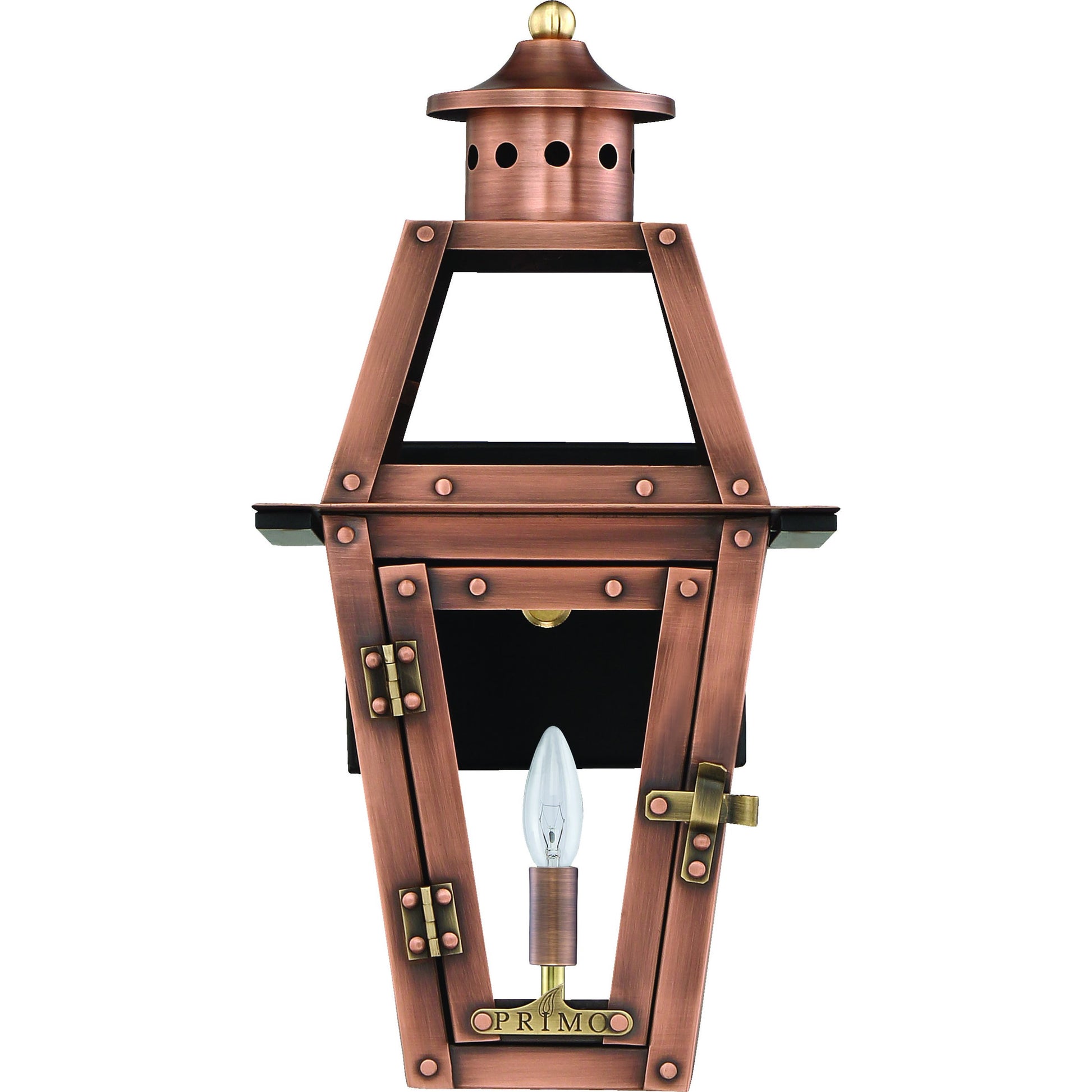 Orleans Electric Lantern by Primo Lighting in aged copper. Made from copper in a modern style.