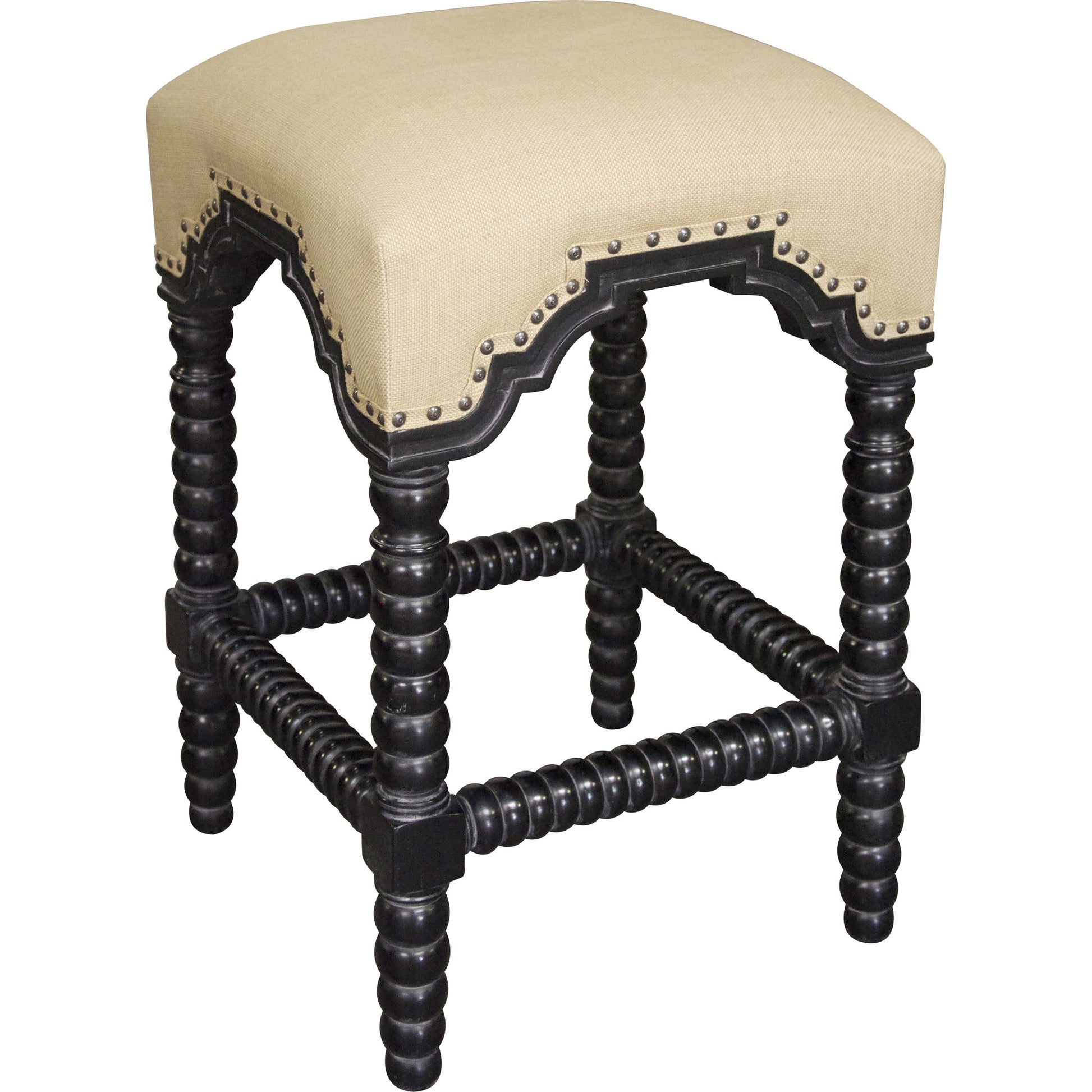 Abacus Counter Stool by Noir in hand rubbed black. Made from mahogany in a traditional style.
