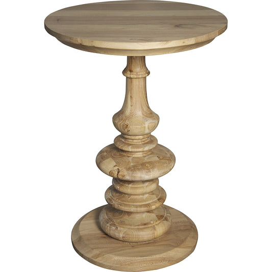 Old Elm Pedestal Side Table by Noir in waxed. Made from old elm in a transitional style.