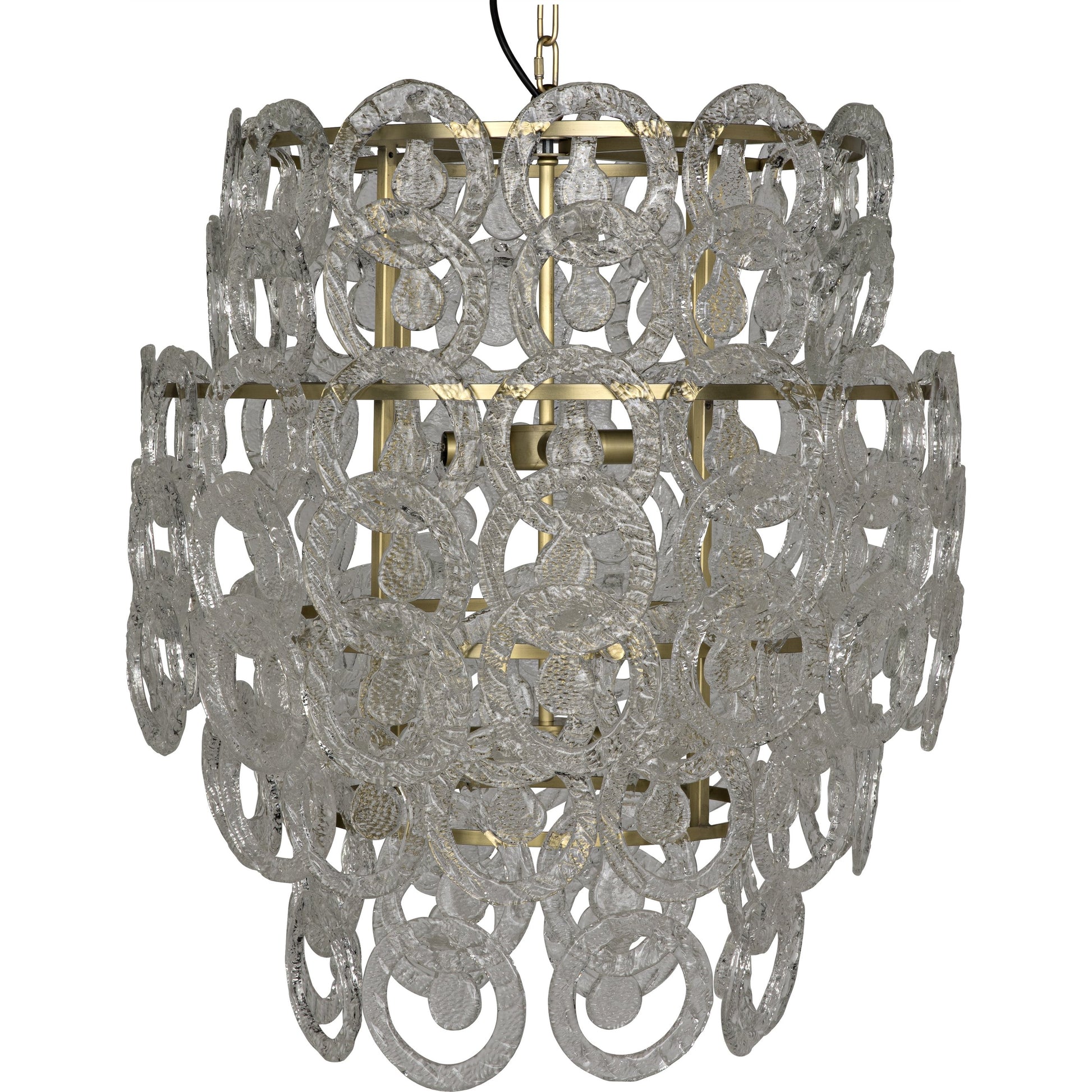 Quebec Chandelier by Noir in antique brass. Made from metal, glass in a transitional style.