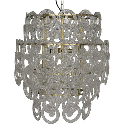 Quebec Chandelier by Noir in antique brass. Made from metal, glass in a transitional style.