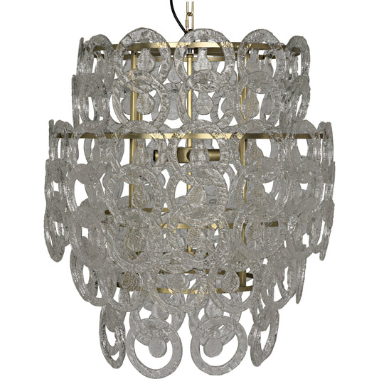 Quebec Chandelier by Noir in antique brass. Made from metal, glass in a transitional style.