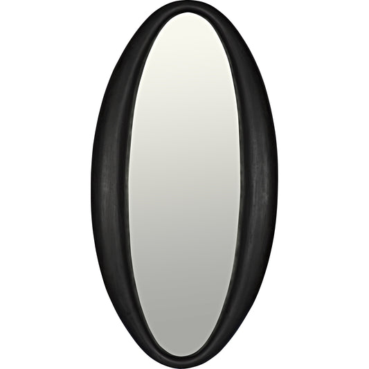 Woolsey Mirror by Noir in charcoal black. Made from sungkai in a modern style.