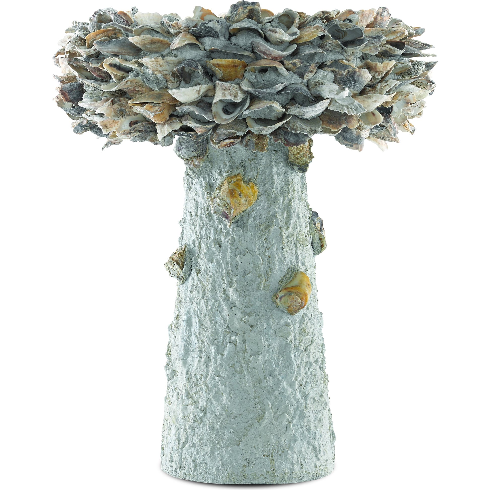 Oyster Shell Bird Bath by Currey and Company. Made from oyster shells, concrete, iron in a eclectic & global style.