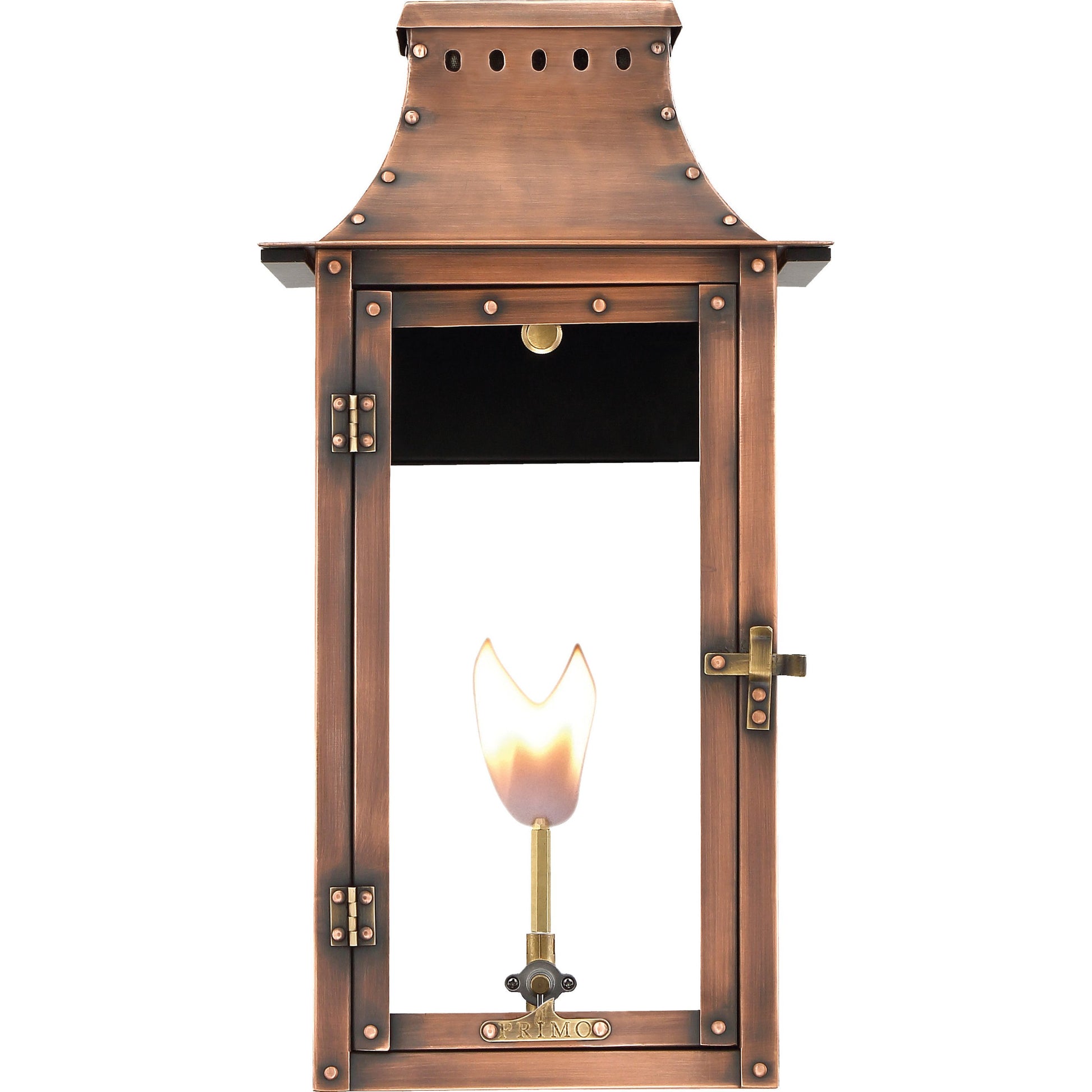 Breaux Bridge Gas Lantern by Primo Lighting in aged copper. Made from copper in a cottage & farmhouse style.