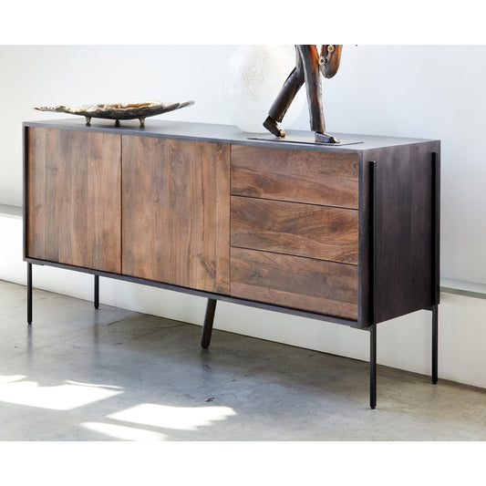 Tobin Sideboard by Moe's Home Collection in light brown. Made from solid mango wood, iron base, mdf (carb) in a modern style.
