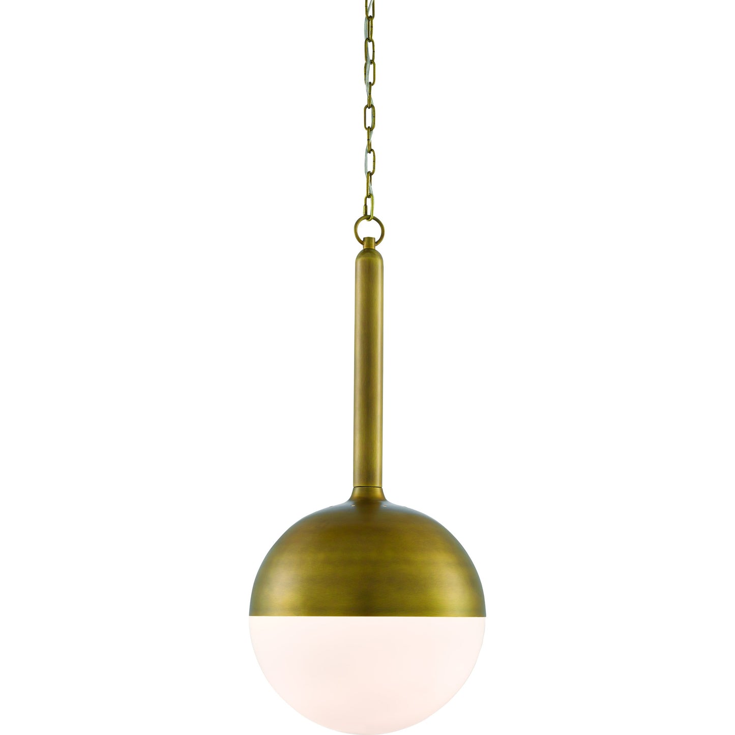002 S-336221 | Additional Silo | Moonward Pendant by Currey and Company in antique brass, opaque white. Made from metal, glass in a modern style.