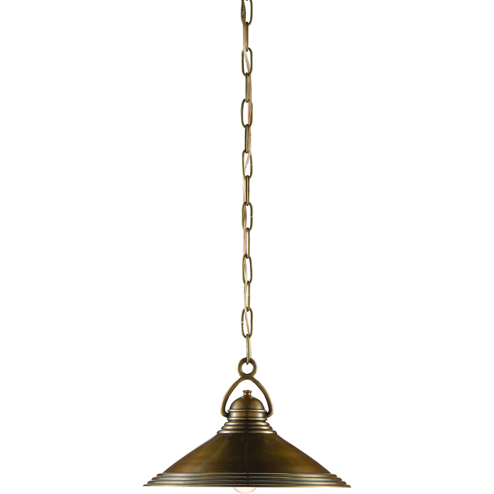 Weybright Pendant by Currey and Company in vintage brass. Made from brass in a modern style.