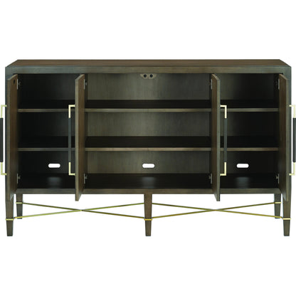 Verona Chanterelle Sideboard by Currey and Company in chanterelle, coffee, champagne. Made from mahogany, brass, iron in a modern style.