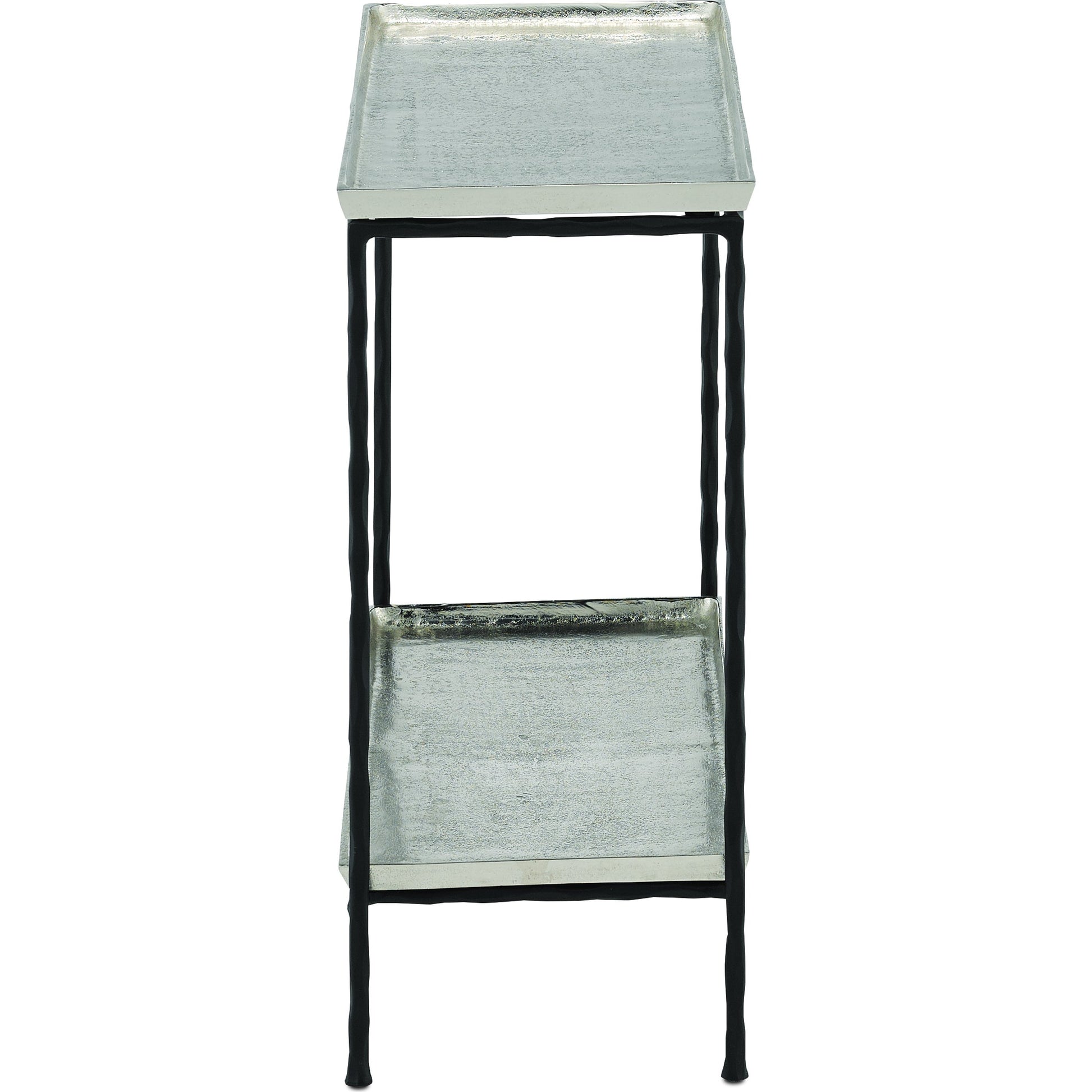 Boyles Brass Side Table by Currey and Company in antique brass, black. Made from cast aluminum, iron in a transitional style.